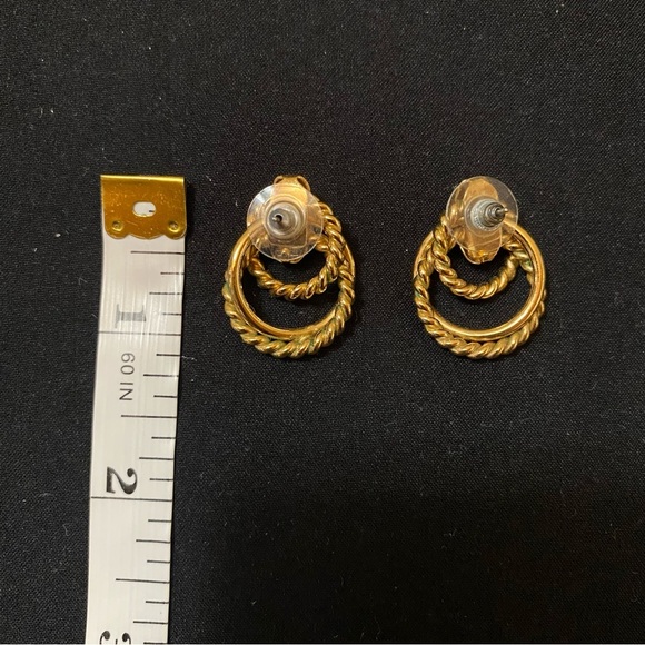 Vintage Gold Tone 80's Rope Twist Drop Pierced Earrings - Picture 5 of 6